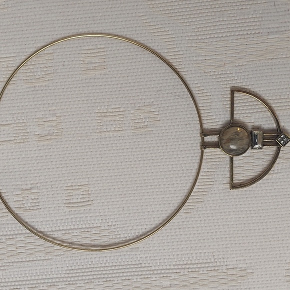 Guess gold tone green, tan stone & crystal pendant collar Choker necklace - Picture 6 of 13